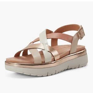 Easy Spirit Gold, Tan & Cream Sandals with Crisscross Straps Size 8.5 Wide #P14